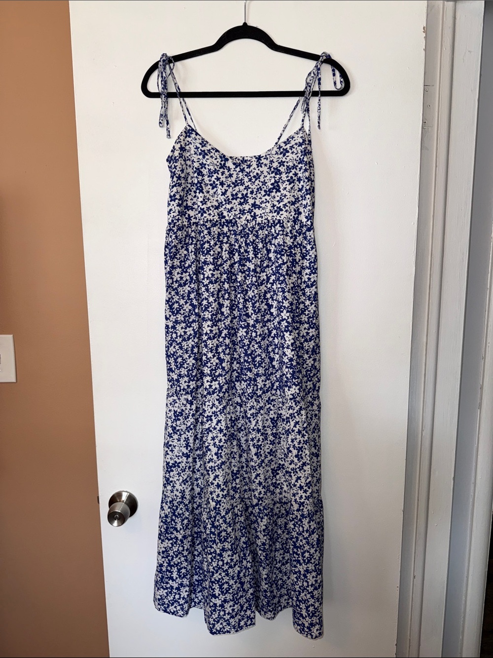 The Nines Maternity Blue and White Floral Tie-Shoulder Maxi Dress